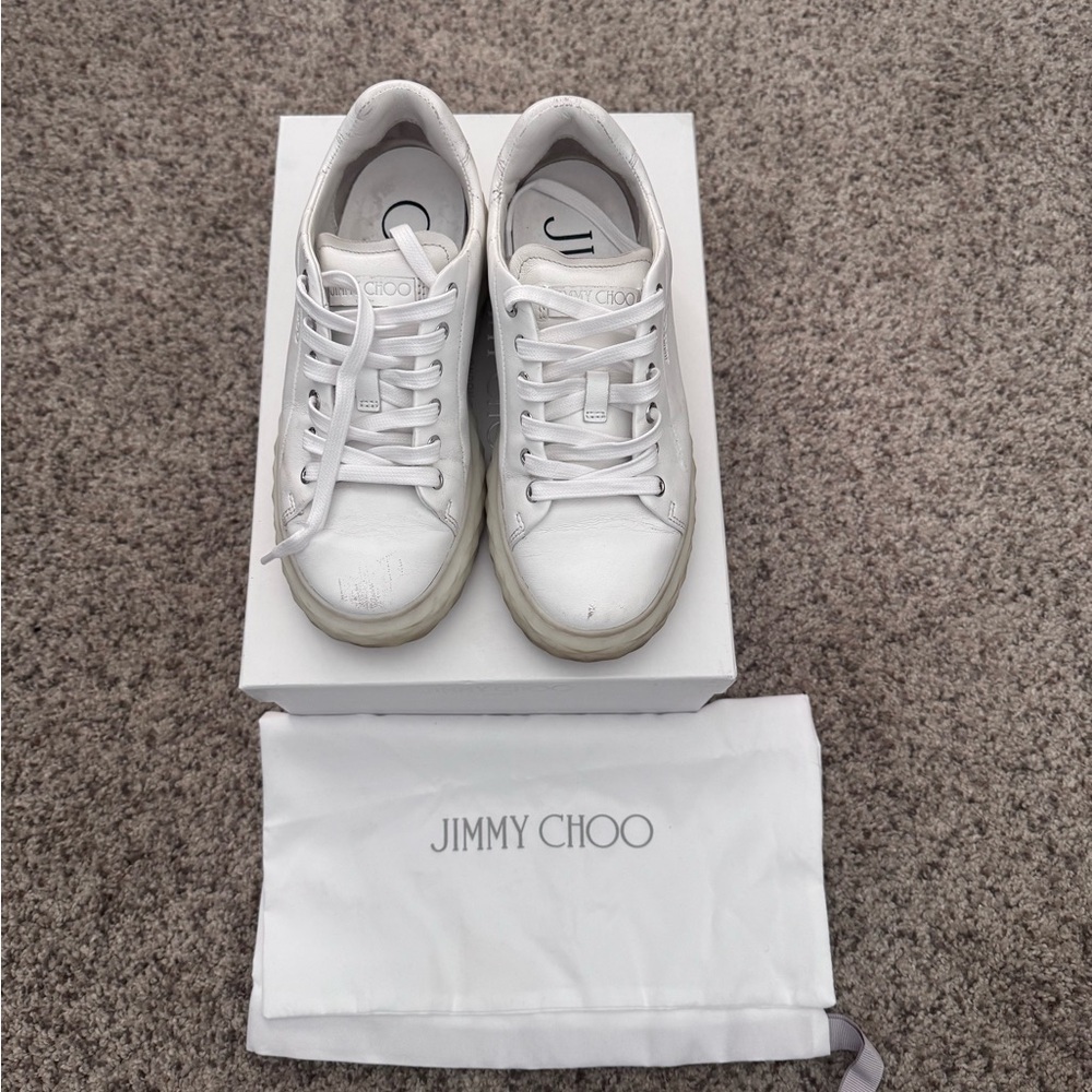 JIMMY CHOO- women White Nappa Leather Low-Top Trainers with Platform Sole